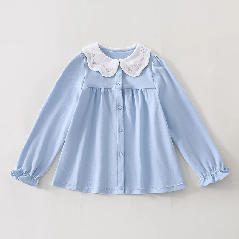 女宝宝春秋衬衫长袖儿童纯棉甜美翻领长袖衬衣宝宝小童打底衫上衣