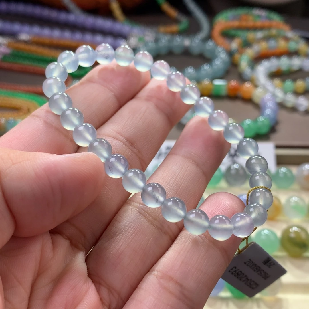 未镶嵌手链翡翠高冰玻蓝刚幻彩手串 卡6