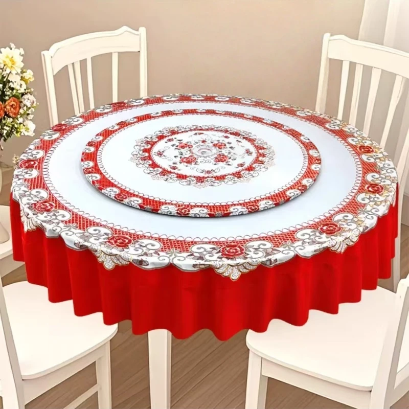 圆形喜庆桌布防水防油防烫感家用酒店餐桌布PVC塑料免洗台布