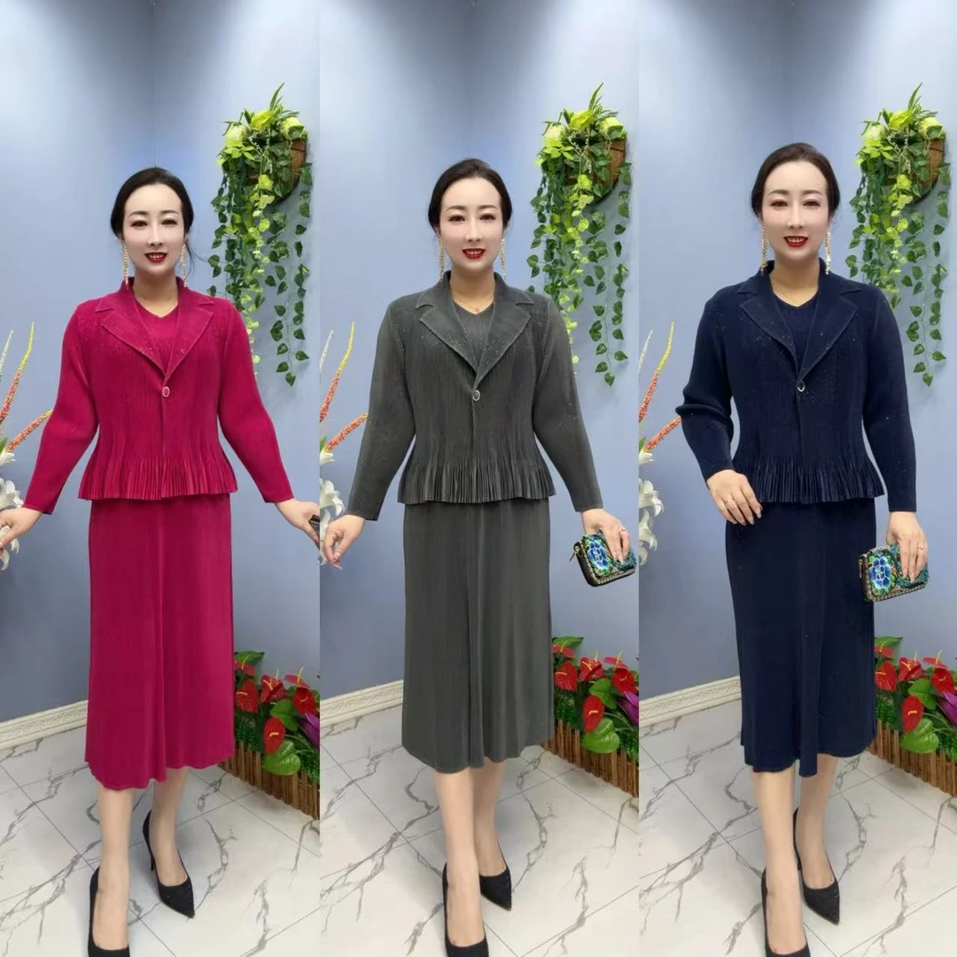 6007款重工气质洋气时尚褶皱女士两件套