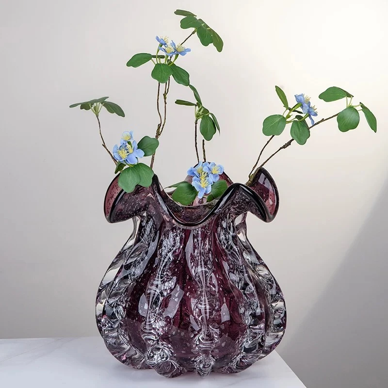 【紫色气泡琉璃花瓶】福袋钱袋现代高档插花瓶家居琉璃摆件
