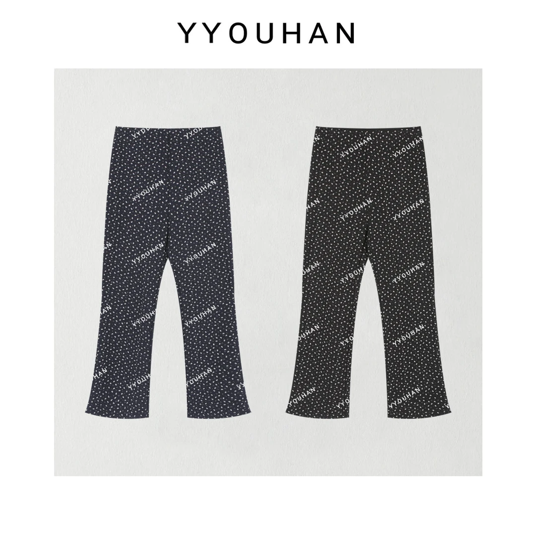 月月 2025冬季新款加绒加厚无缝腰头百搭碎花休闲裤 2511C7818