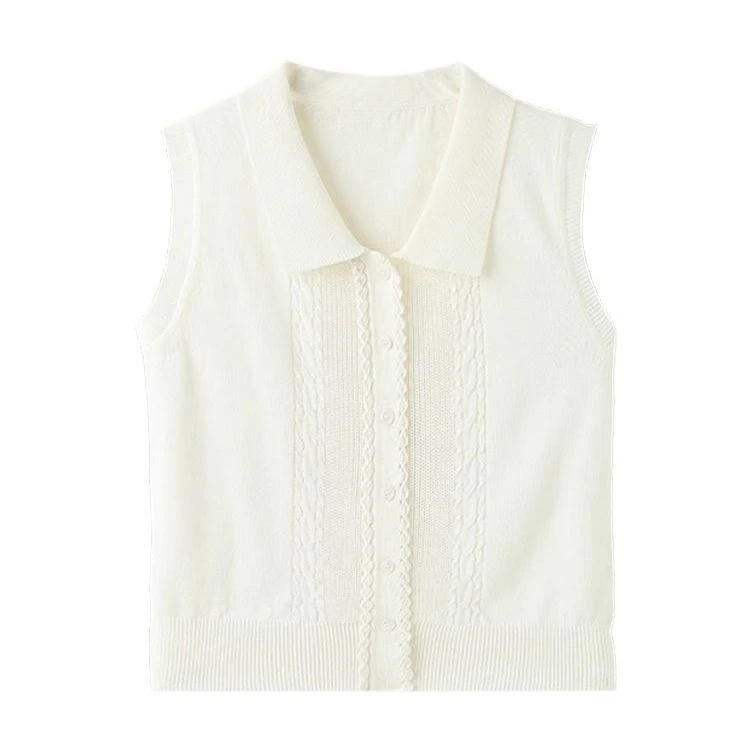 白色修身显瘦polo领针织背心老钱高级感夏季2025新款薄款通勤上衣