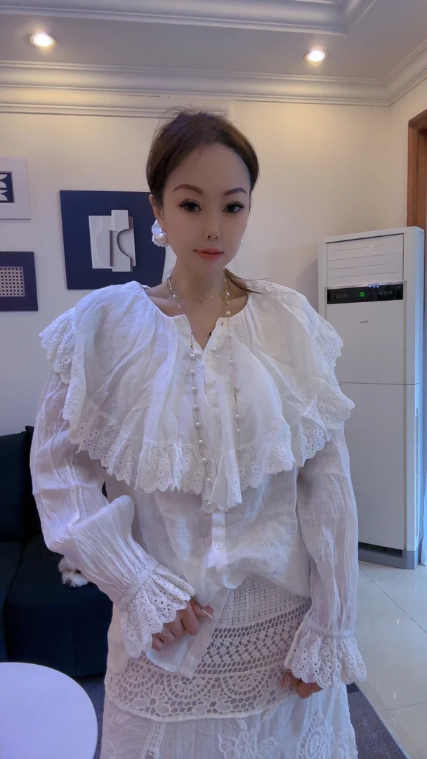 法式复古刺绣衬衫气质温柔风泡泡袖上衣
