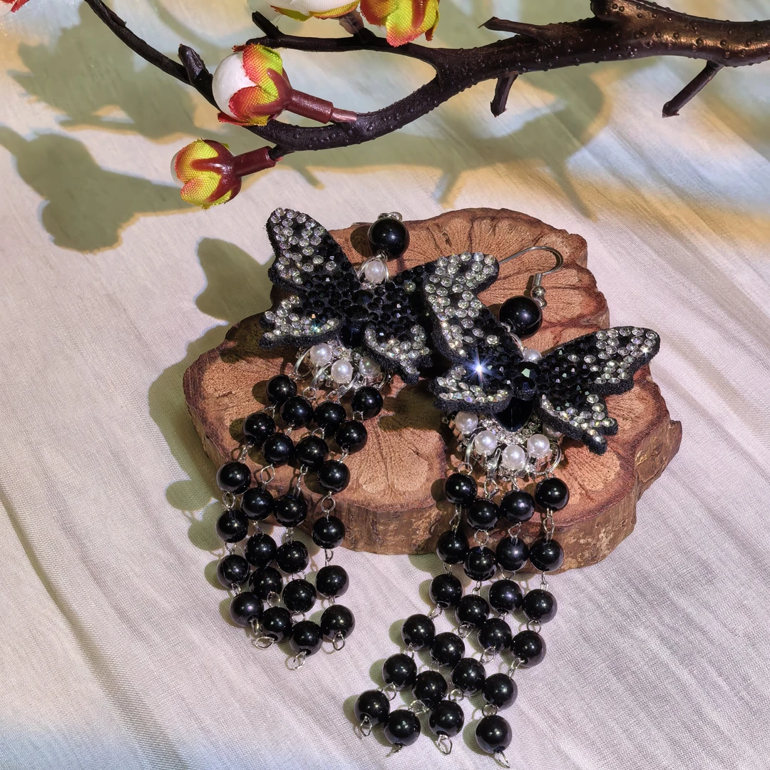 铜合金树脂耳饰 【星落】原创自制新中式国风蝴蝶耳饰耳钉耳环