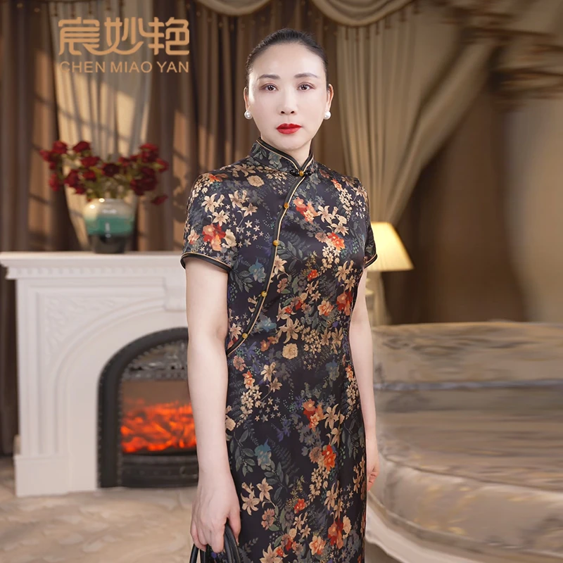 高贵优雅气质真丝改良旗袍修身显瘦日常穿复古中国风桑蚕丝旗袍裙