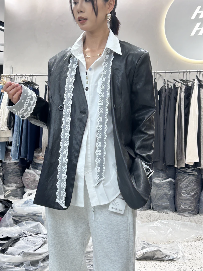 DEZI宝藏衣橱新款蕾丝飘带衬衣西装外套女通勤女装HD9803066