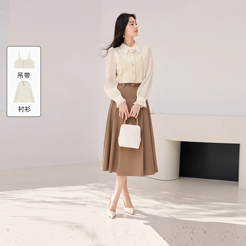 【丽公主专属】T851249衬衫 香影衬衫女长袖春季新款叠穿针织吊带