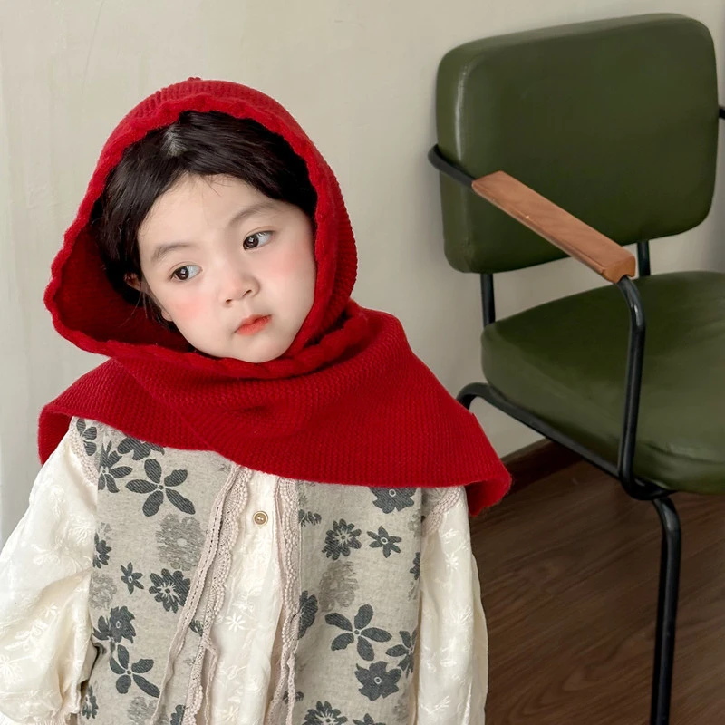 韩版秋冬针织帽围脖一体套头护耳毛线帽儿童帽子冬季宝宝套头帽