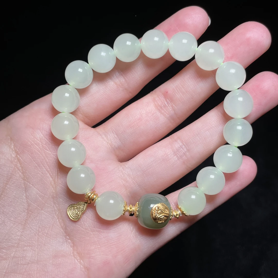 L【玉氏珠宝】925银和田玉手串-约9mm 多样性发一 CAN4230026