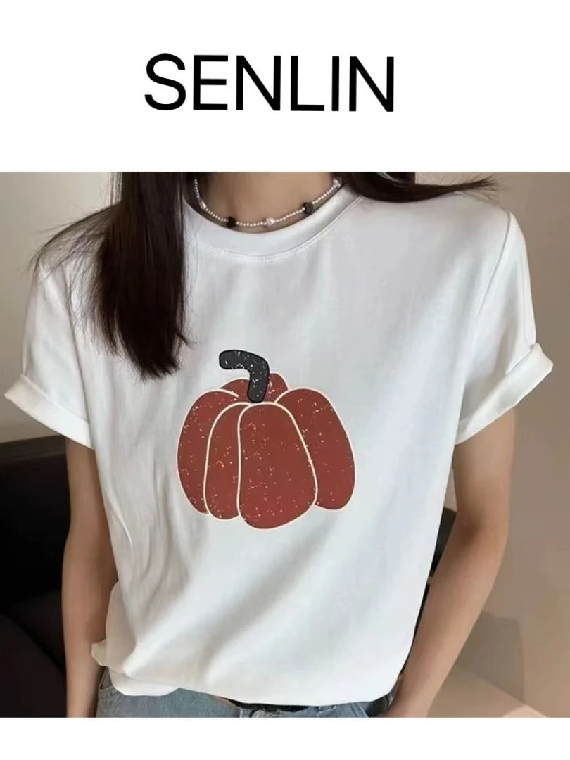 (清货爆款)森林家春夏新款休闲短袖女百搭ins宽松潮流圆领设计感