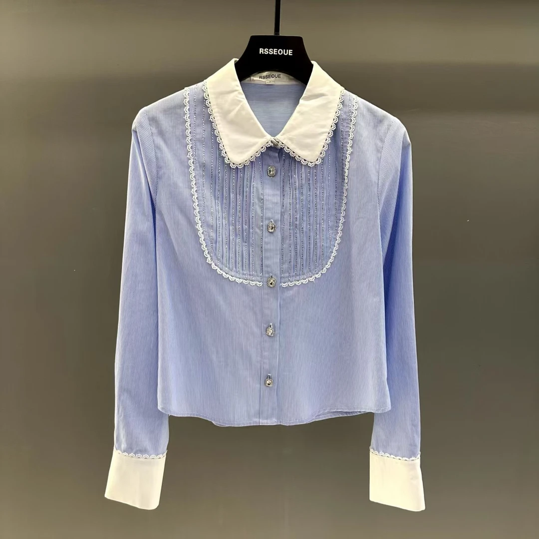 法式蓝色衬衫早春2025年新款内搭衬衣设计感小众短款上衣长袖气质