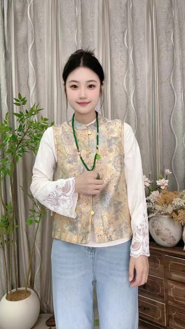 【流萤花-双面双穿】时尚极简风提花马夹百搭风中性风唐装马甲秋季
