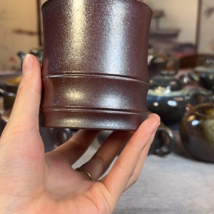 壶柴烧紫砂竹节杯