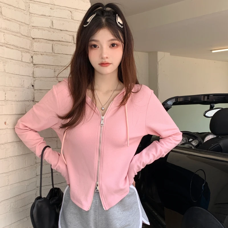 春季新款宽松显瘦连帽开衫内搭女卫衣大码休闲百搭长袖打底衫6017