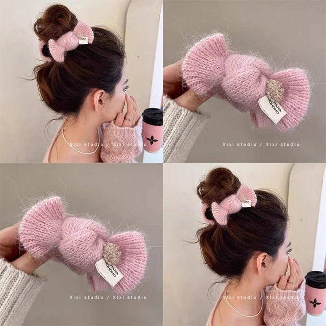 秋冬毛线蝴蝶结丸子头抓夹女2025新款高级感大号发夹子头饰后脑勺