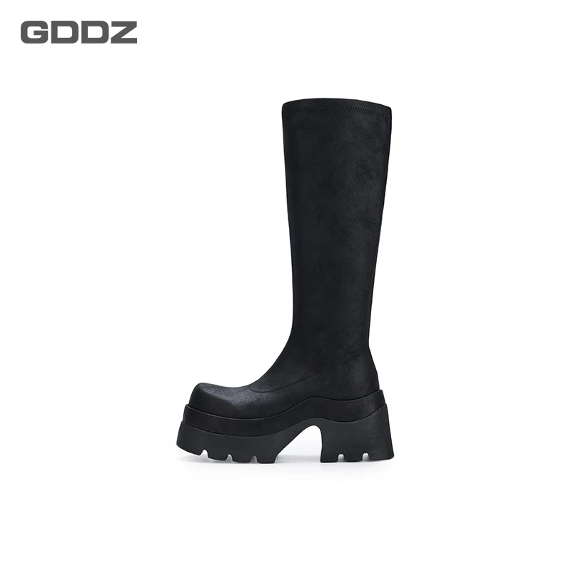 厚底增高弹力靴女粗跟高跟袜靴瘦瘦靴高筒不过膝长靴GD-250816-2