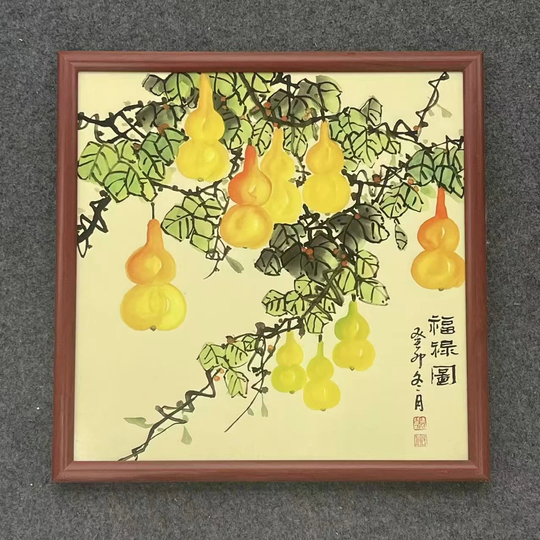 754-50*50福禄图中式装饰画木框玄关书房茶室客厅挂画