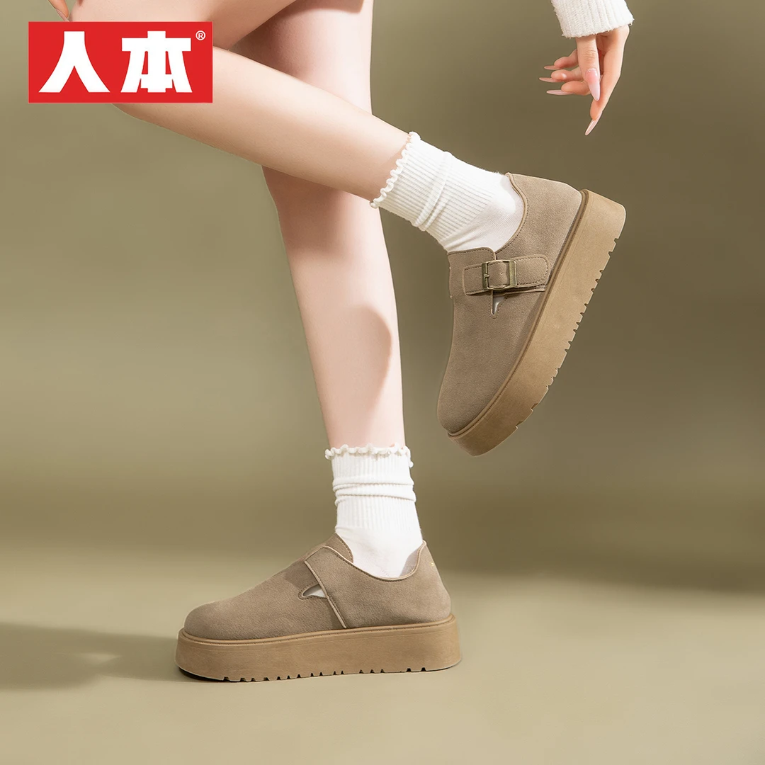 人本厚底勃肯女鞋2025新款春季复古休闲配裙子舒适增高一脚蹬半拖