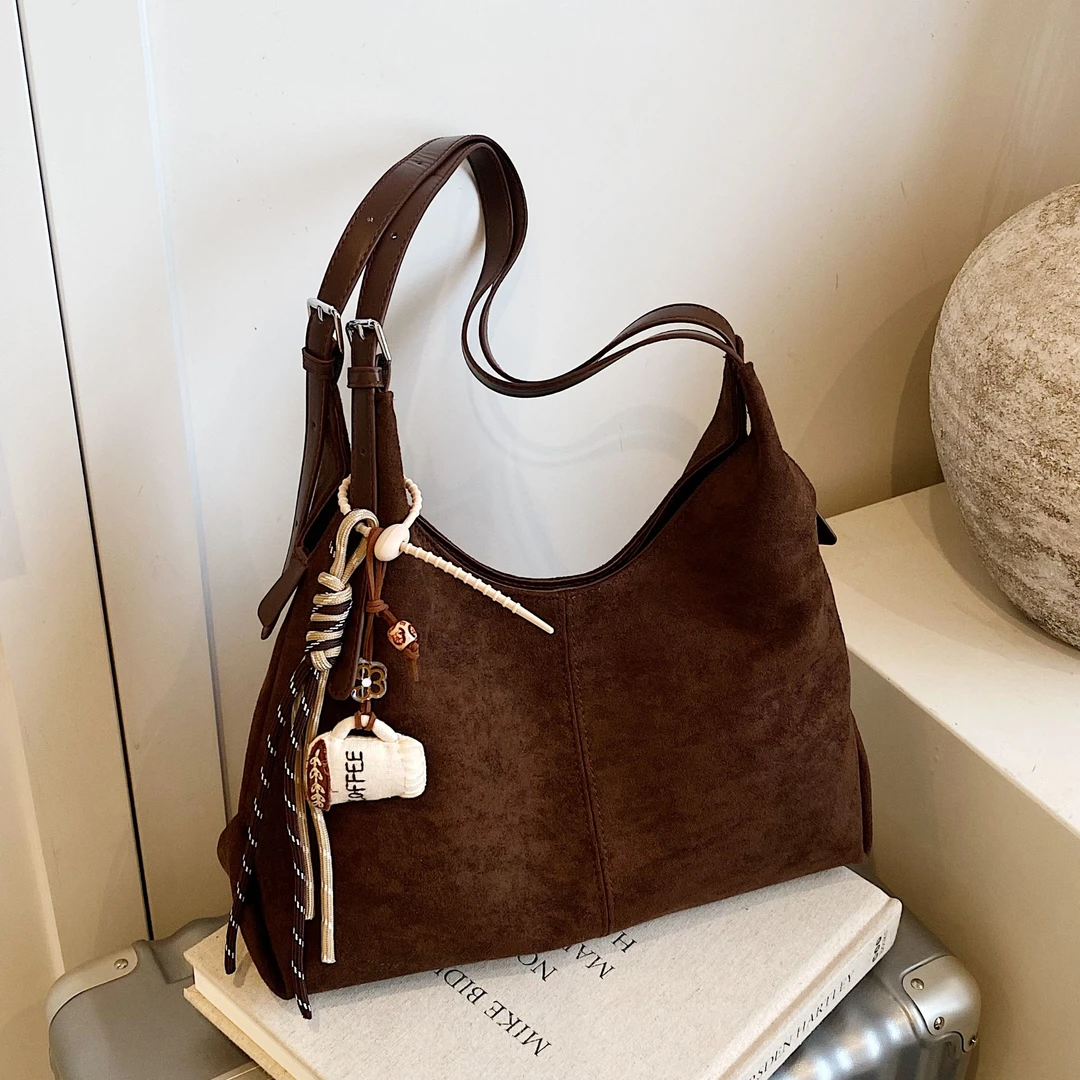 高级感复古绒面托特包女2025秋冬新款时尚气质百搭通勤单肩腋下包