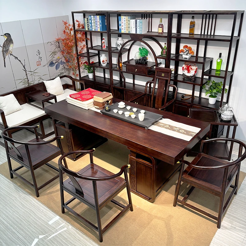 2025【乌金木】办公实木大板茶桌新中式大板茶台大板桌