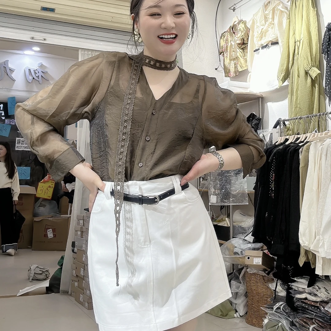 【盼盼精选】欧根纱轻软清透上衣单排扣防晒衬衫女人味防晒