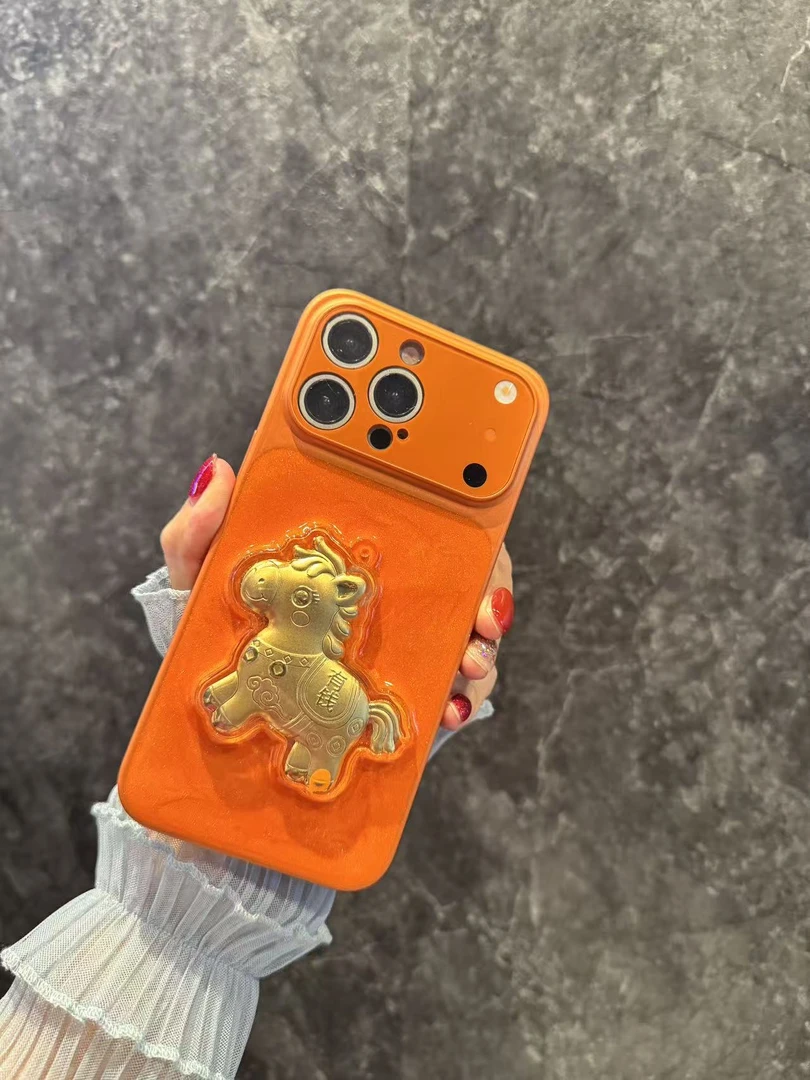 金箔立体马上有钱适用苹果17/16/15多款机型防摔手机壳创意insins