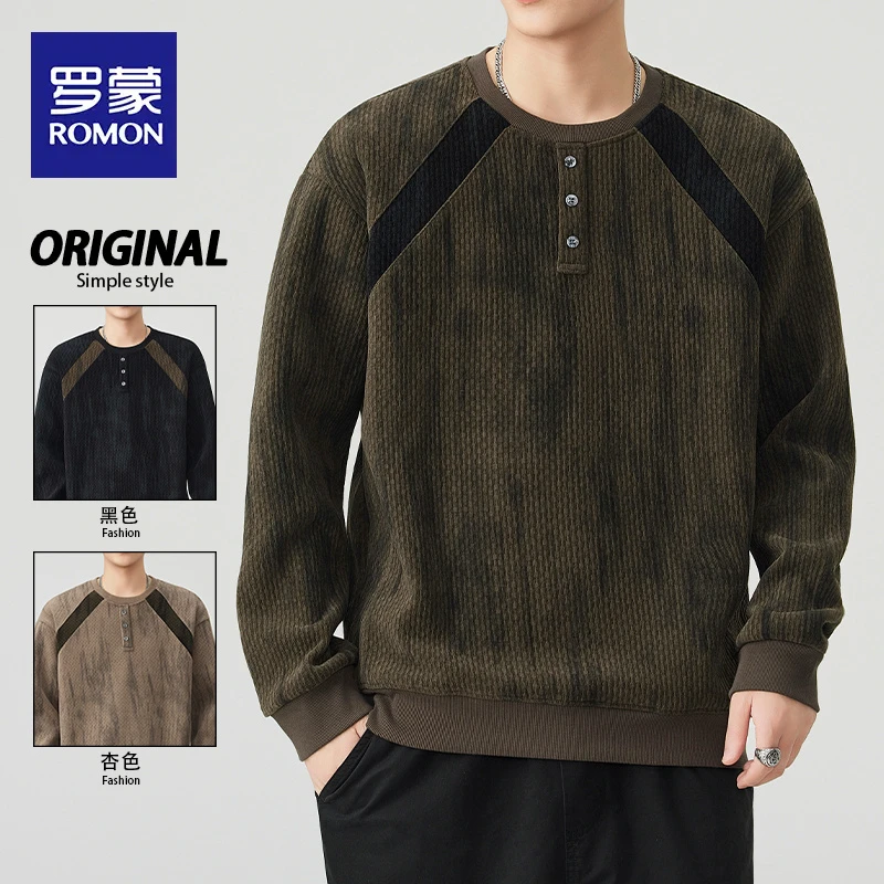 罗蒙2025年秋季潮牌宽松拼色圆领卫衣新款长袖休闲时尚百搭上衣服