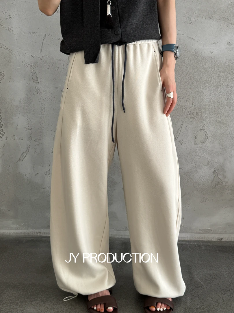 JY-15002#韩系百搭休闲彩色直筒松紧腰抽绳束腿直筒裤