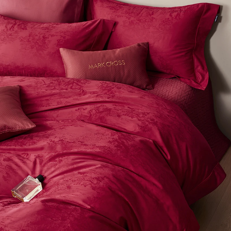 简约喜嫁婚庆100S长绒棉四件套高级感结婚被套红色床单床盖款床品