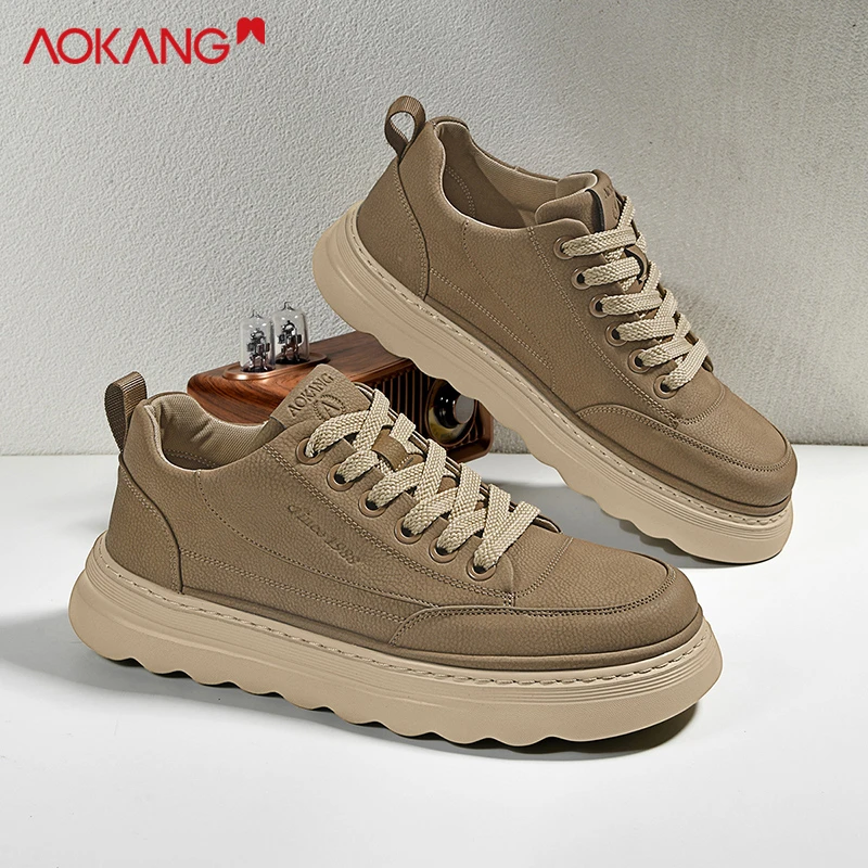 Aokang/奥康2025秋季黑色商务低帮百搭男士增高防滑防水休闲板鞋