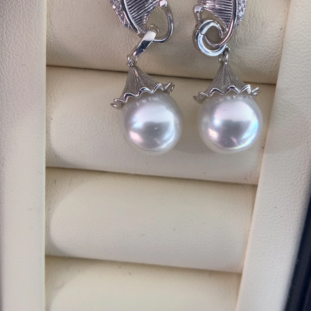 海水珍珠耳饰银S925镶嵌