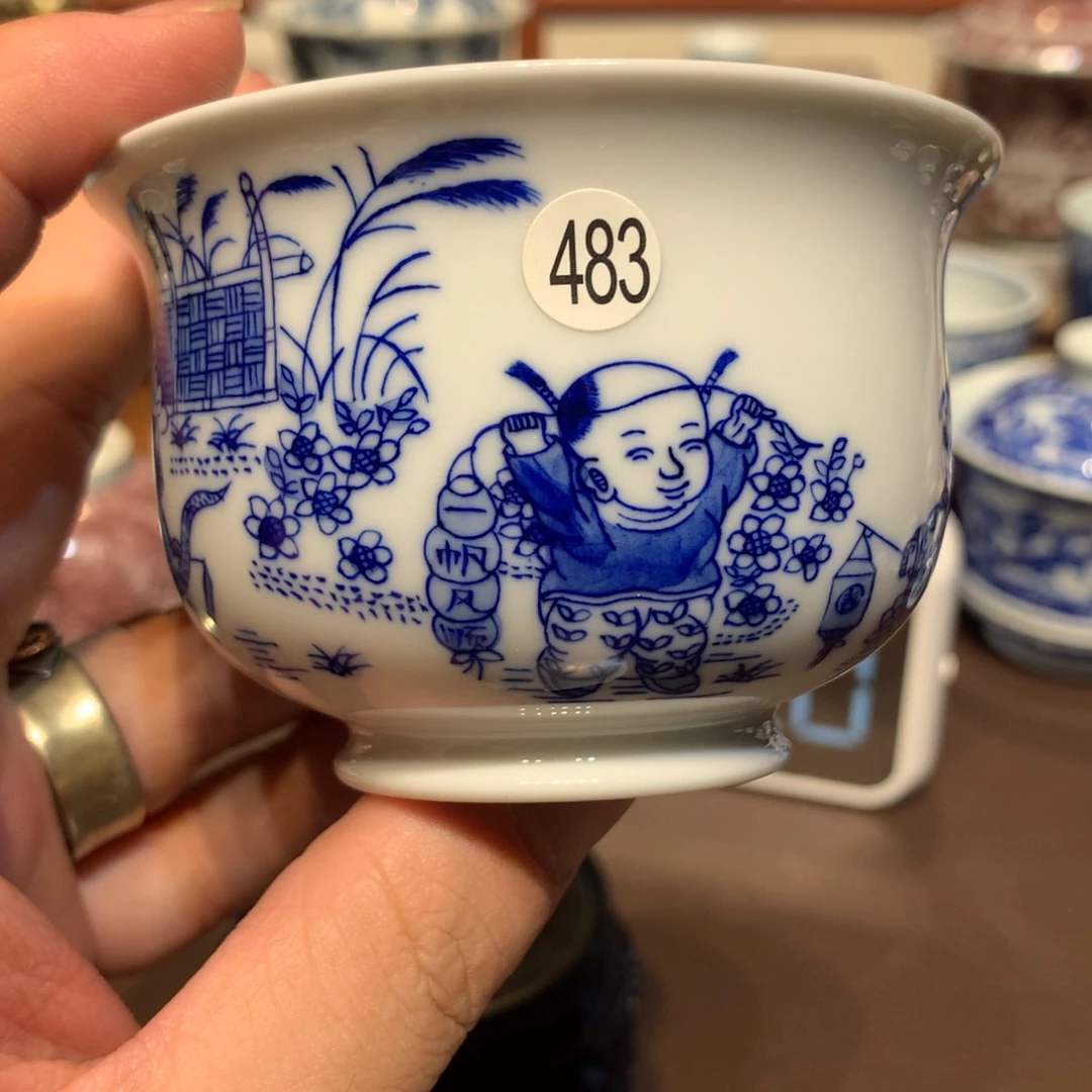 吃***糕483青花童子主人杯zj201