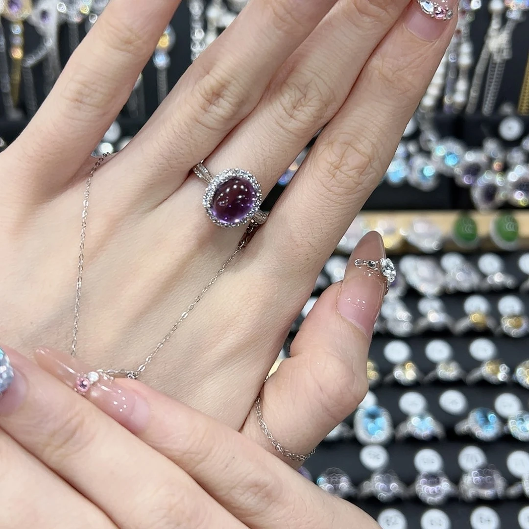 紫晶戒指银S925镶嵌开口