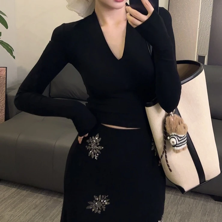 法式纯欲风套装女修身气质上衣2025超火穿搭一整法式欲风套装套裤