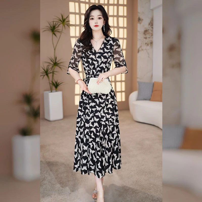 【千羽】纱料碎花连衣裙女夏2025新款气质减龄高级感贵夫人妈妈裙子