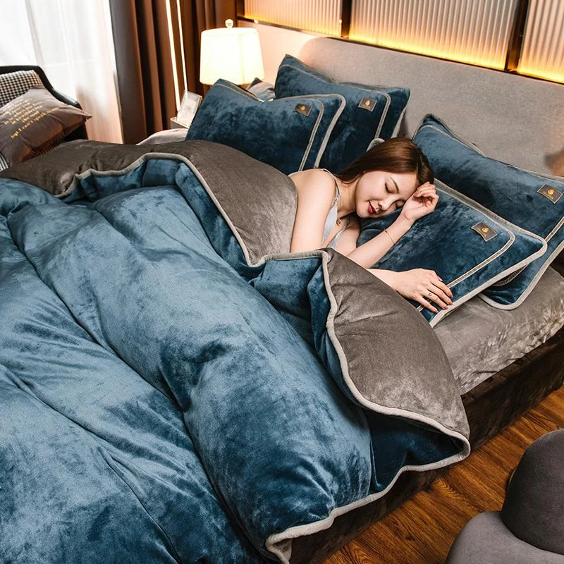 水星高端家纺轻奢牛奶绒四件套冬季珊瑚绒法兰绒保暖纯色加绒防静