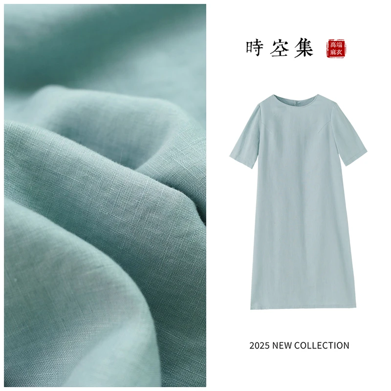 时空集原创作品100%亚麻F8002长文艺纯色宽松连衣裙侧开叉夏新款