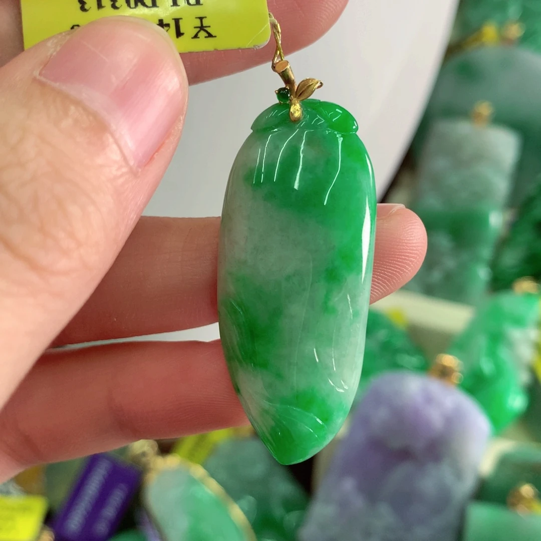 翡翠18K金镶嵌吊坠(不含链)