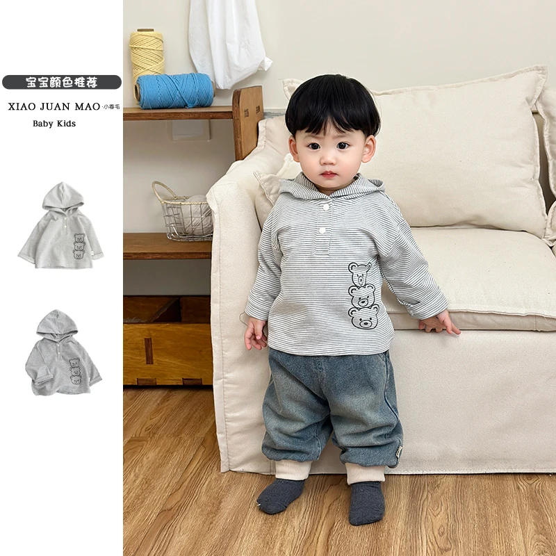 T25C65春秋新款男女宝韩系洋气百搭休闲连帽小熊卫衣百搭长袖外出