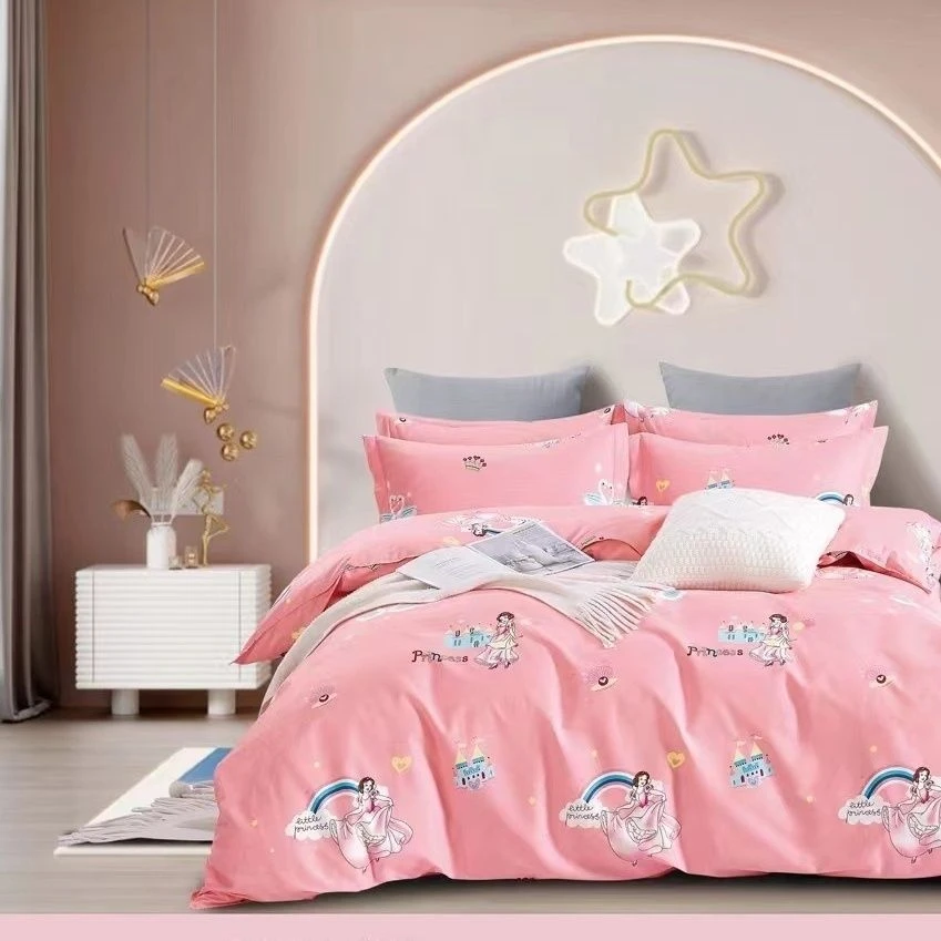 100%纯棉幼儿园三件套学校指定尺寸被罩褥罩枕套卡通粉色白雪公主