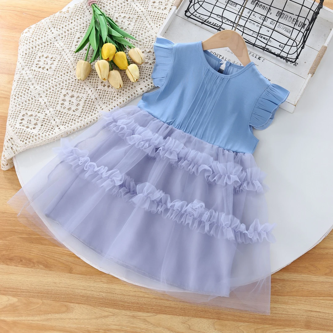 2025新款女童夏装连衣裙儿童洋气女孩无袖夏季网纱高级感公主裙子