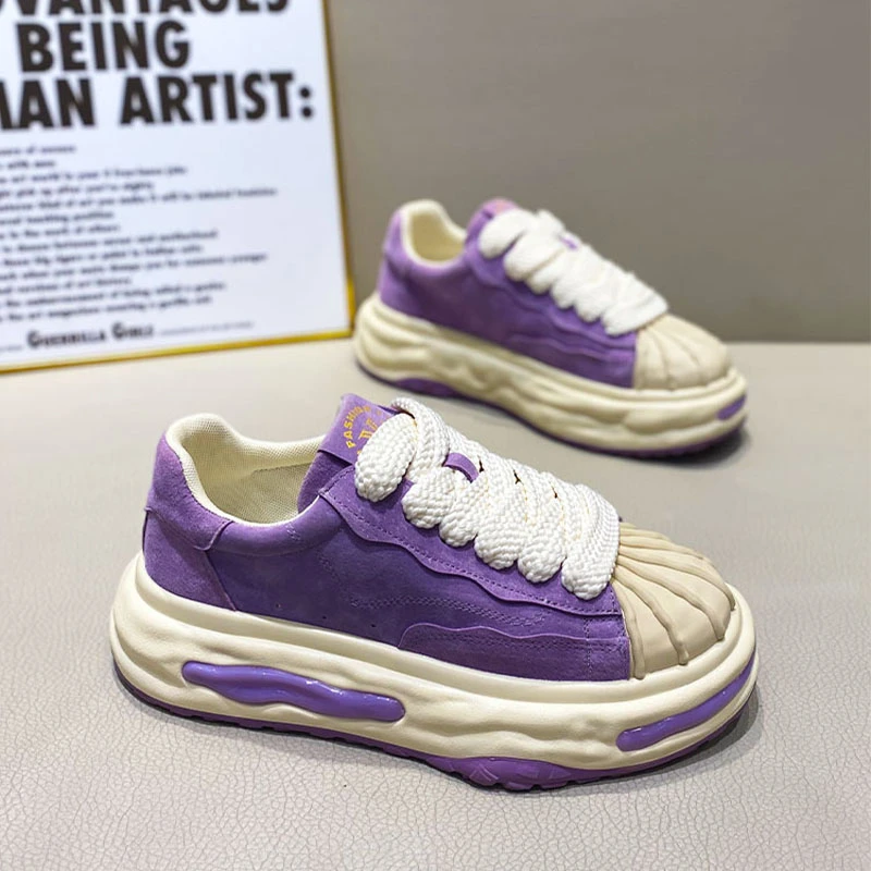 早秋新款男鞋多巴胺配色休闲素面厚底时尚休闲鞋帆布鞋ins低帮