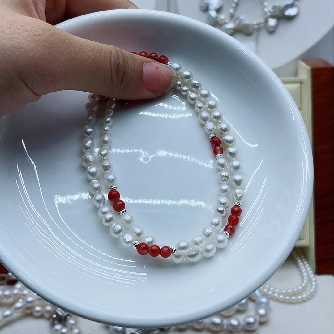 淡水珍珠银S925镶嵌颈饰闪****?