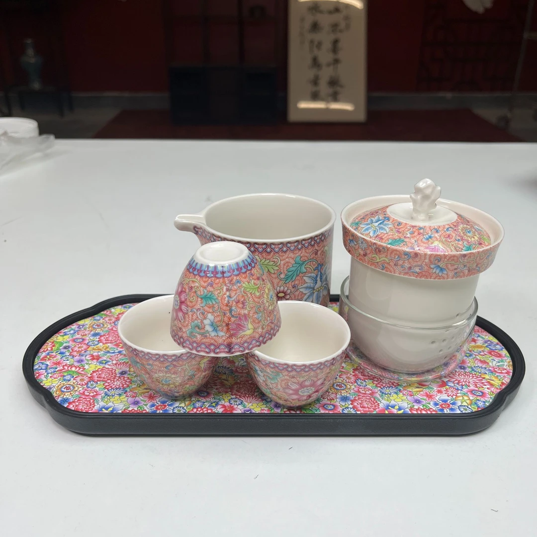 旅行套-粉珐琅缠枝莲ZHZ425