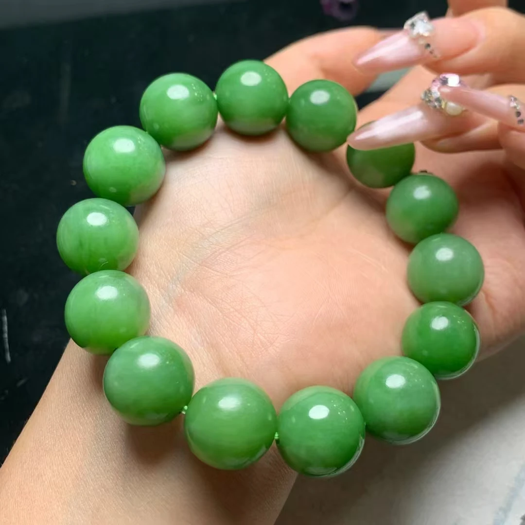和田玉碧玉阳绿手串16mm时尚