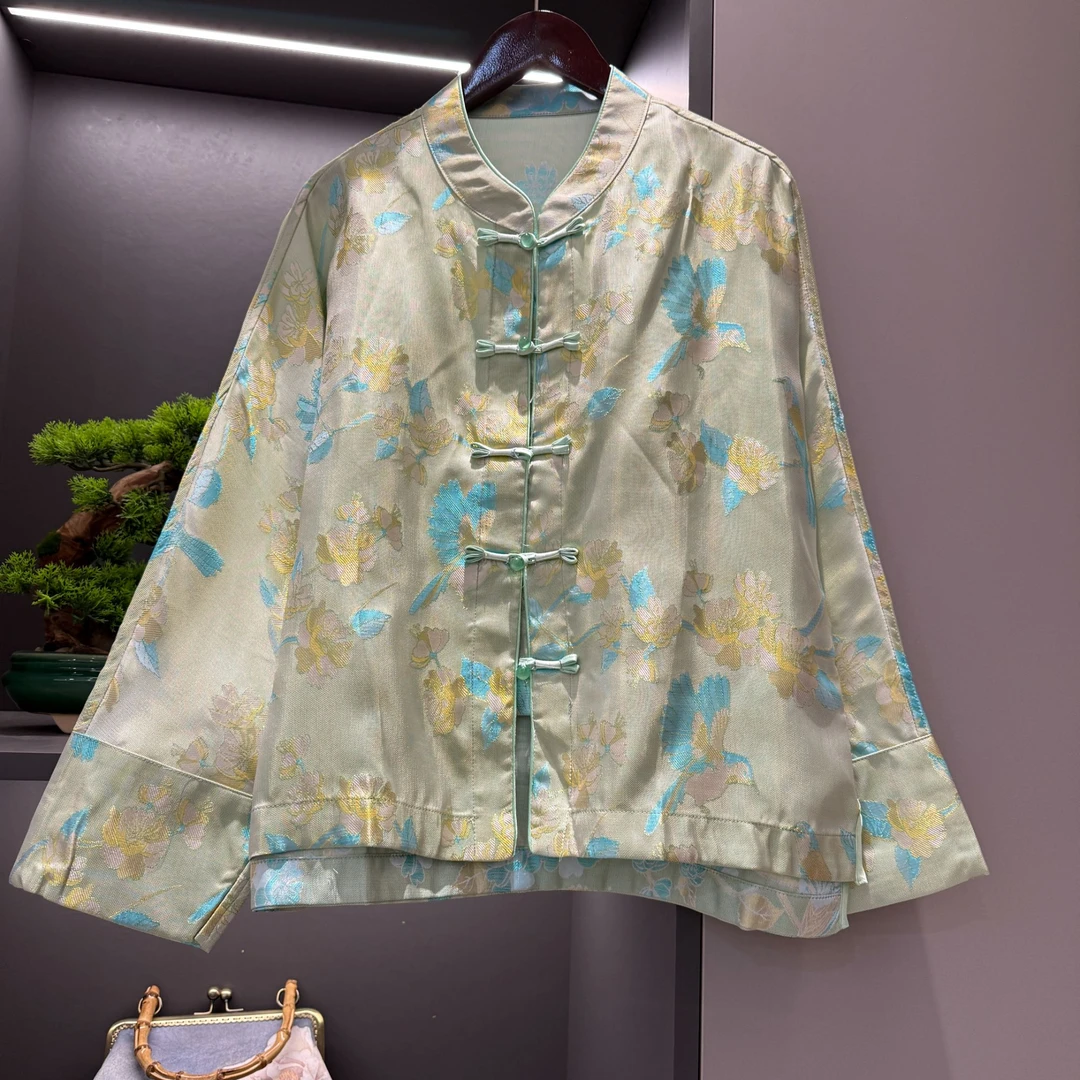 中式开衫复古盘扣传统改良雀上枝头春季宽松上衣1708