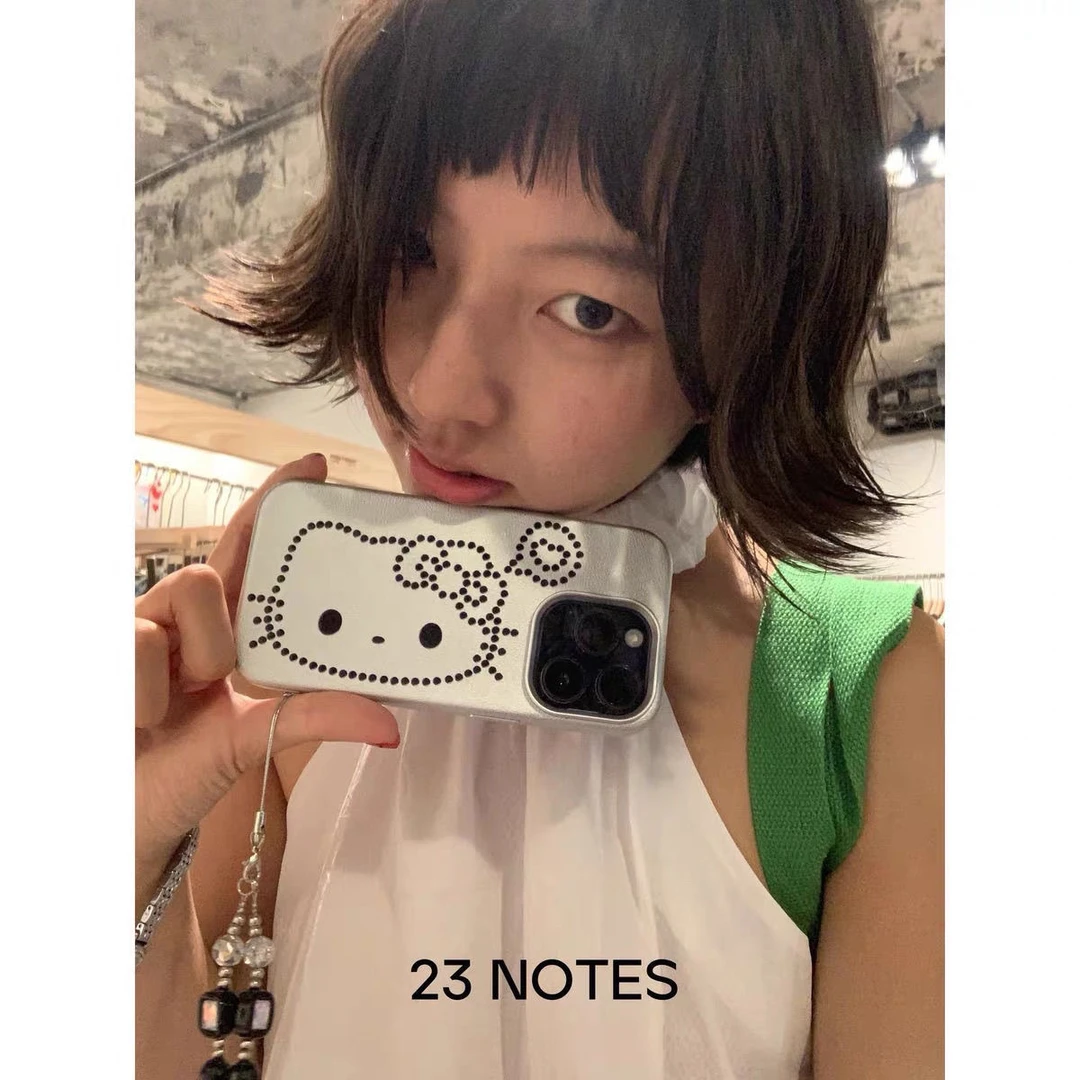 银色皮纹Kitty简约韩国ins风苹果15promax/14promax女12/13手机壳