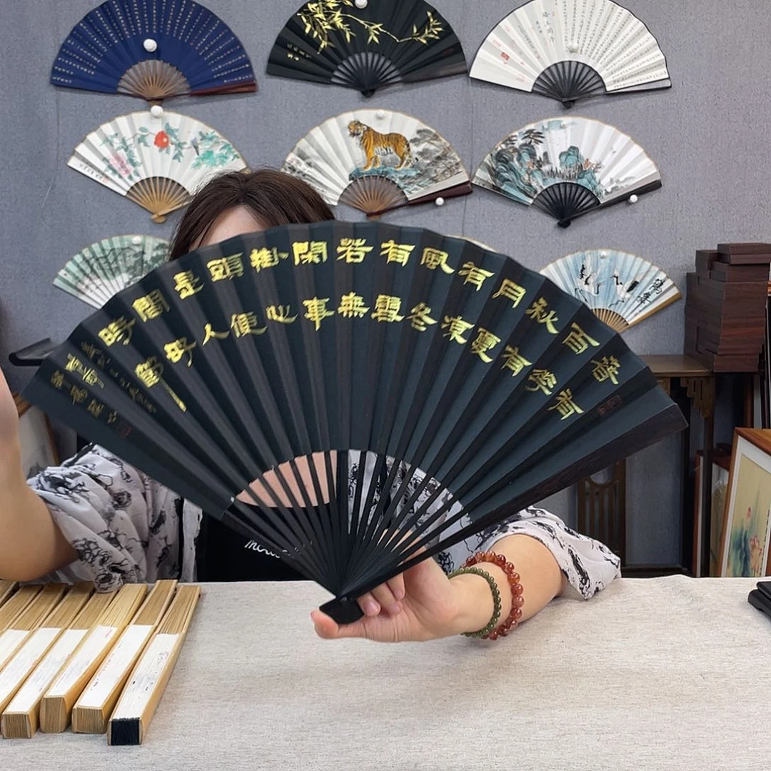 书法95寸黑檀-纯手绘-文玩扇骨（默认粘好）春有百花