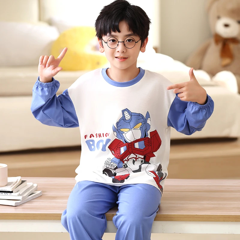 儿童睡衣男童棉质长袖薄款春秋季中大童卡通宝宝青少年家居服套装